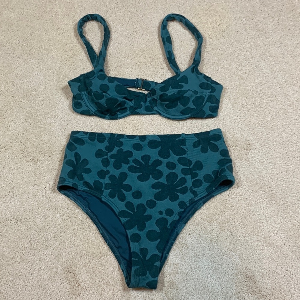 Thrills Bikini Small S Dark Hunter Green Floral Damask